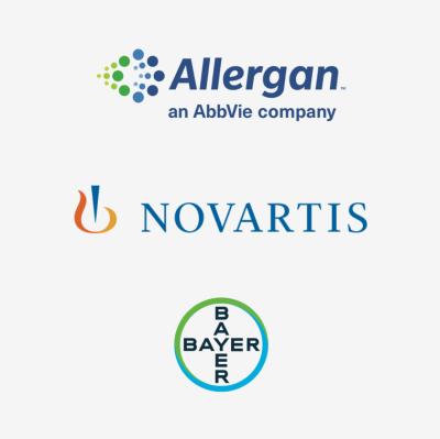 Logoer fra de tre sponsorer (Allergan, Novartis, Bayer)