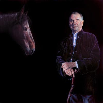 Portrætmaleri af en ældre mand og hovedet af en hest